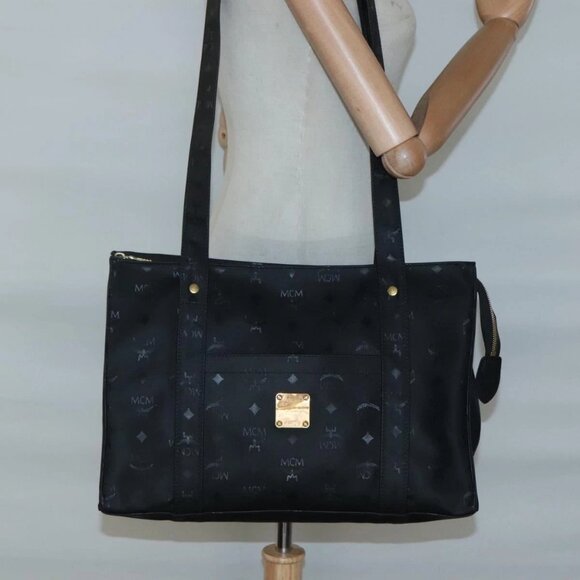 MCM Vicetos Logogram Shoulder Bag PVC Black Gold Auth - Picture 13 of 15